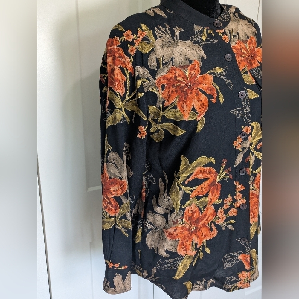 Vintage Caroline Little Women Floral Mandarin Collar Button Down Tunic Shirt Sz6 - Picture 4 of 12